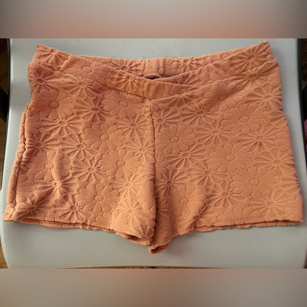 FL&L Floral Textured Jaquard Terry Peach Swim Shorts